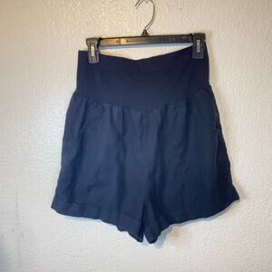 Cisono Maternity Black Linen Blend Shorts Size Medium